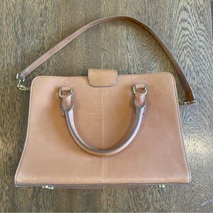 J Crew Edie Pecan Tan Leather Top Handle Structured Attaché Carry All Bag